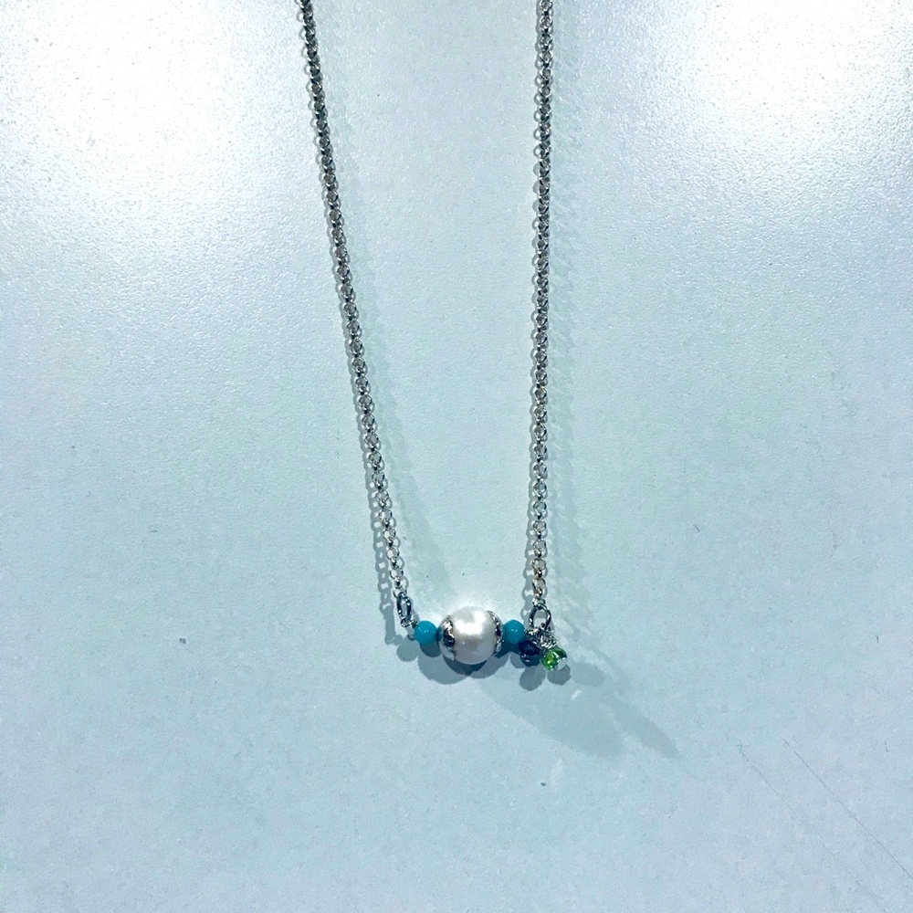 Service silver necklace with cultured white pearl - Picture 1 of 1